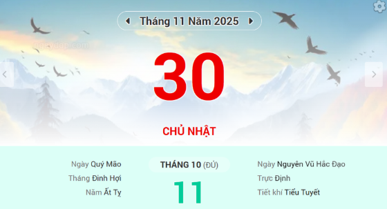 Ảnh của Lịch âm 30/11 - Xem lịch âm ngày 30/11